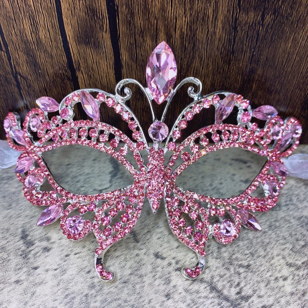 Pink Masquerade Mask, Crystal Mask Rhinestone, Venetian Party, Prom, Pink Gift